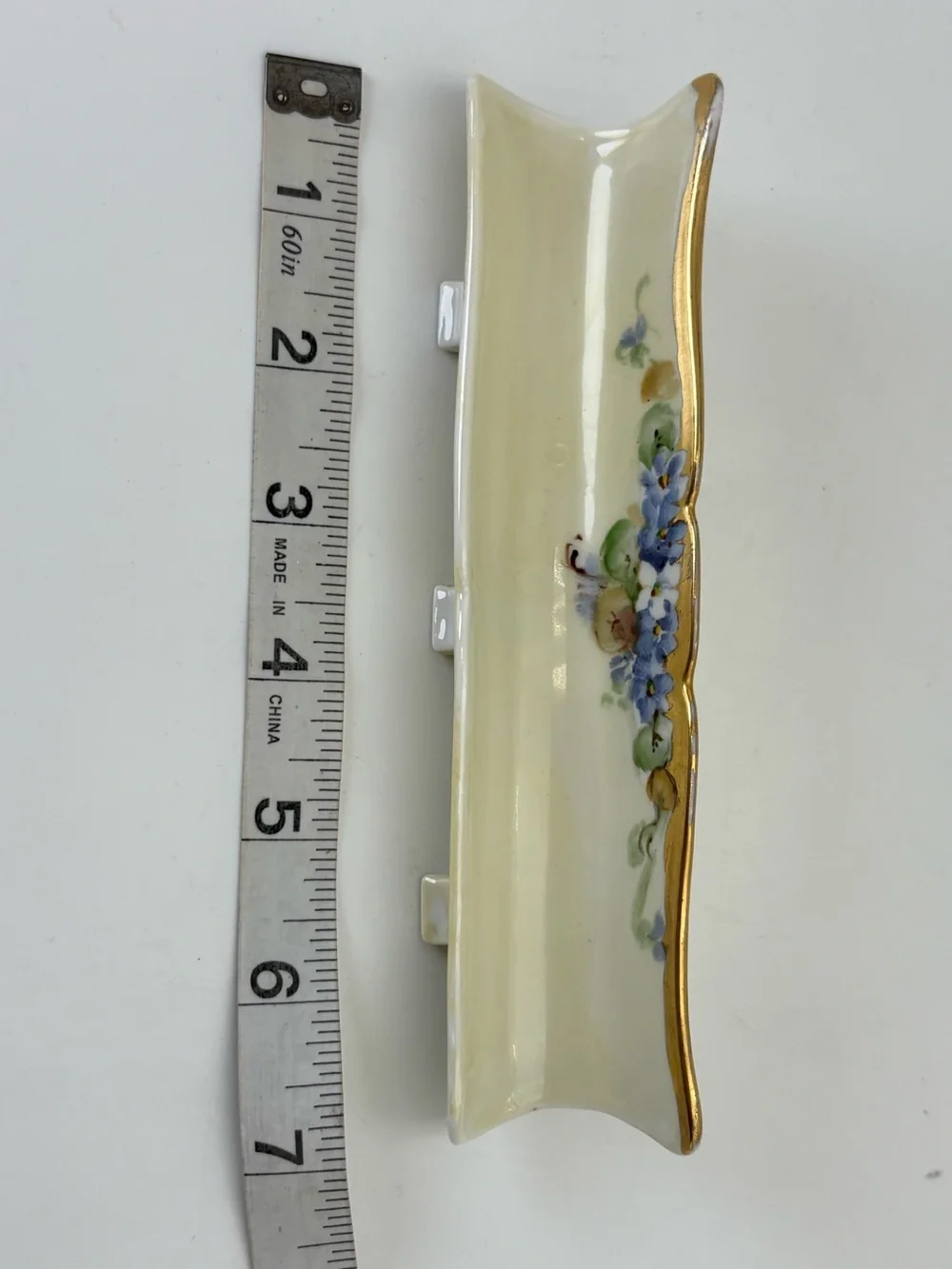 Vintage 1940s French Limoges Porcelain Tray with Delicate Blue Flowers and Gold